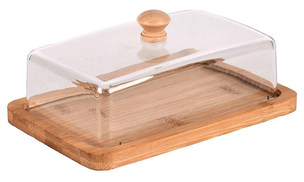 Маслянка Stenson Butter з бамбуковою основою та акриловою кришкою 10,5×14,5×6 см (31570)