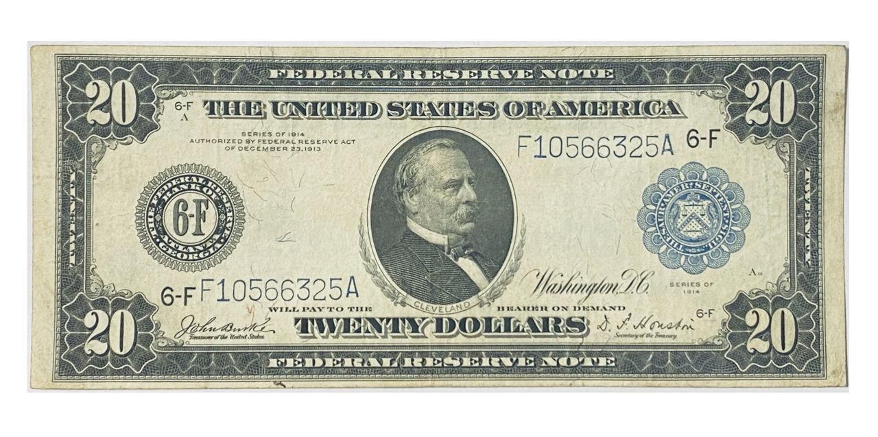 Банкнота 20 долларов F 10566325 A США 1914 г.