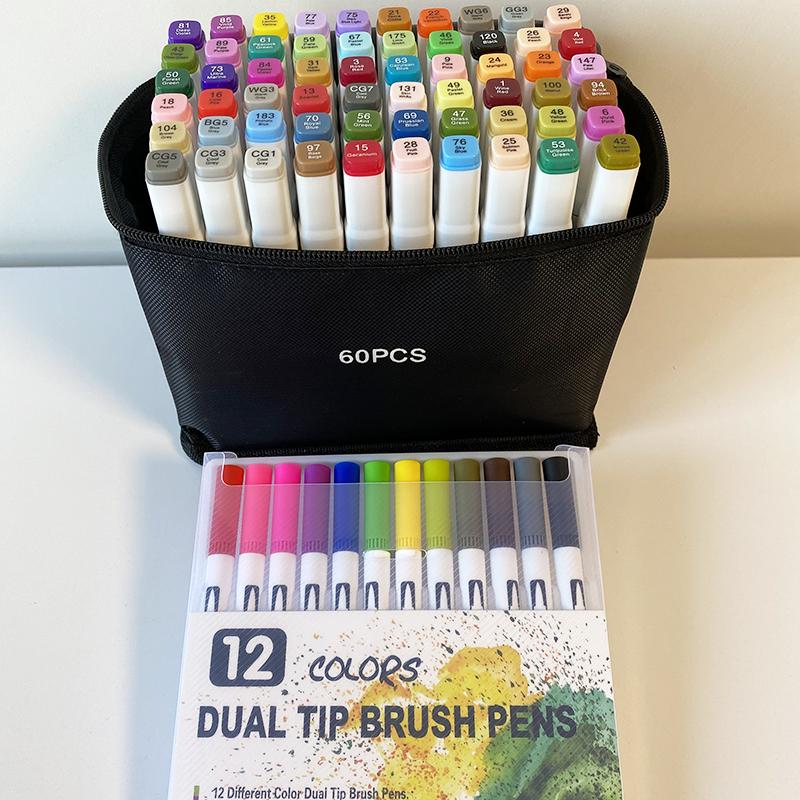 Набор для скетчинга Скетч-маркеры Touch Queen 60 шт + Линеры Dual Tip Brush Pens 12 шт