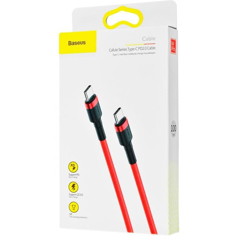 Кабель Baseus CATKLF-G09 Cafule Cable Type-C to Type-C 20V 3A 1 м Red - фото 3