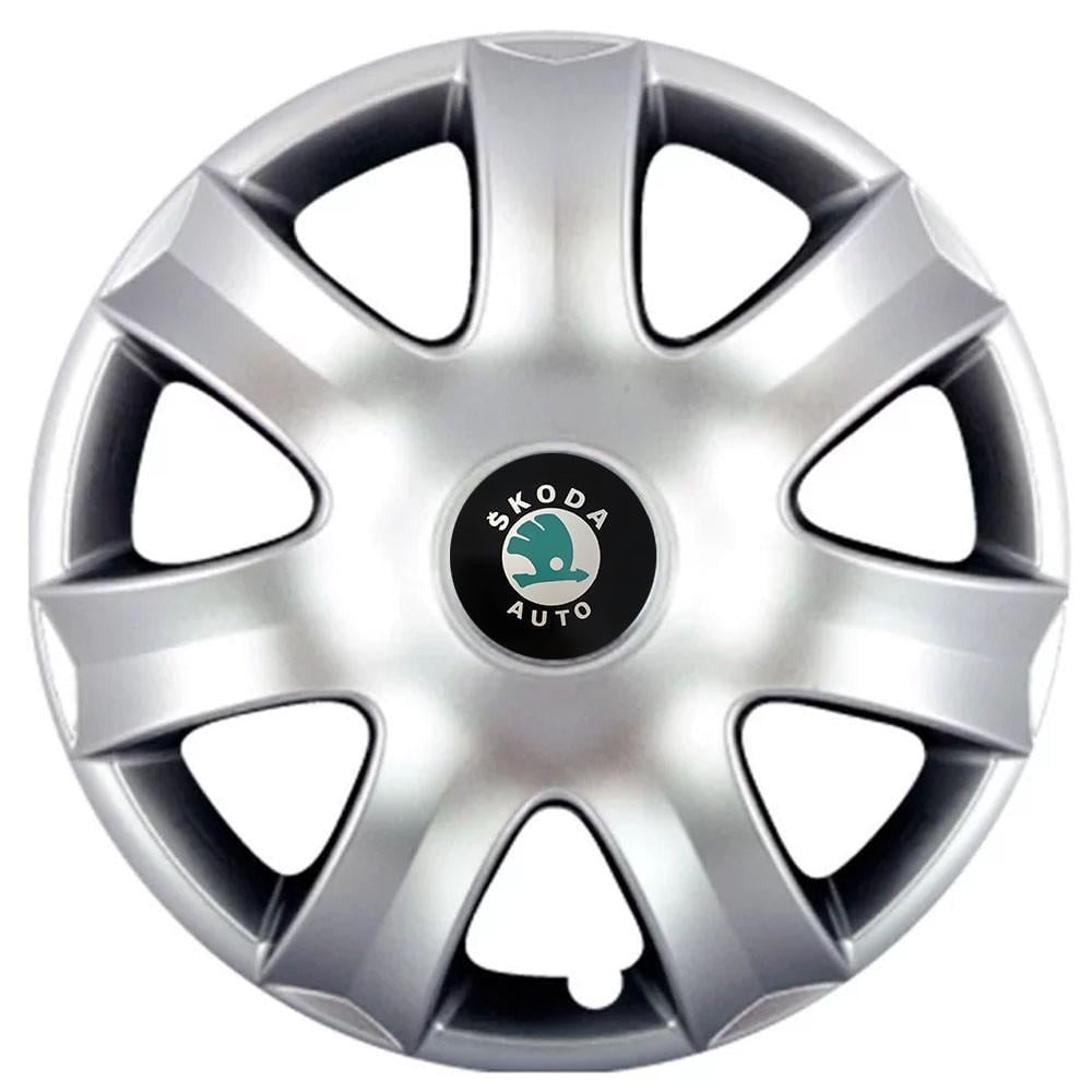 Колпаки автомобильные R15 Skoda Зеленый 326 SJS 4 шт. Серебристый