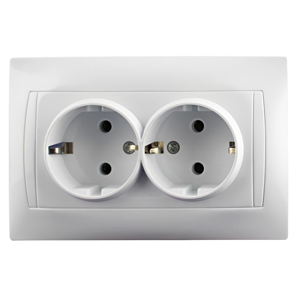 Розетка двойная Lemanso Сакура керамика с заземлением Белый (LMR1018)