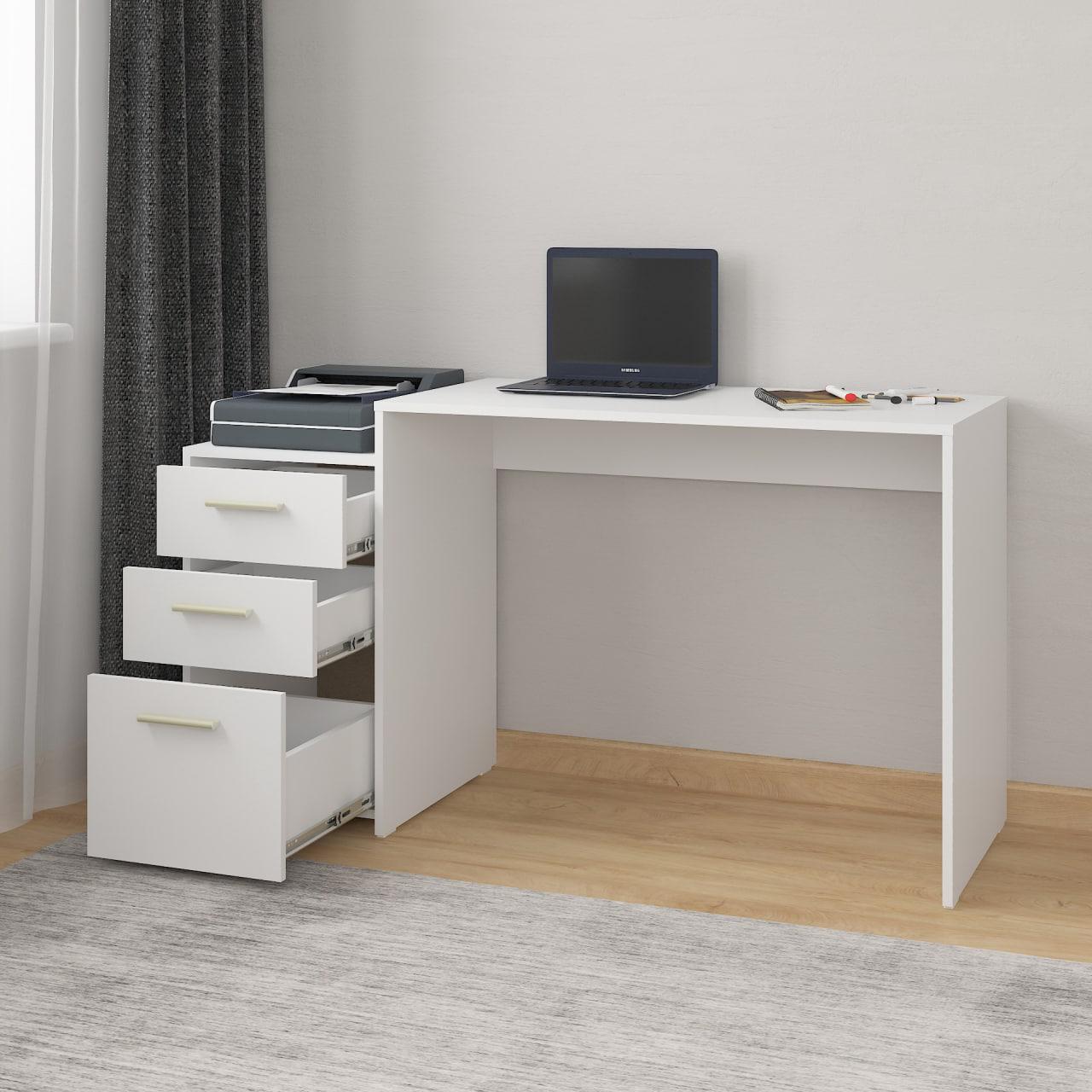 Компьютерный стол на 3 ящика с тумбой ДСП 1385х756x502 мм Белый (A-187) - фото 2