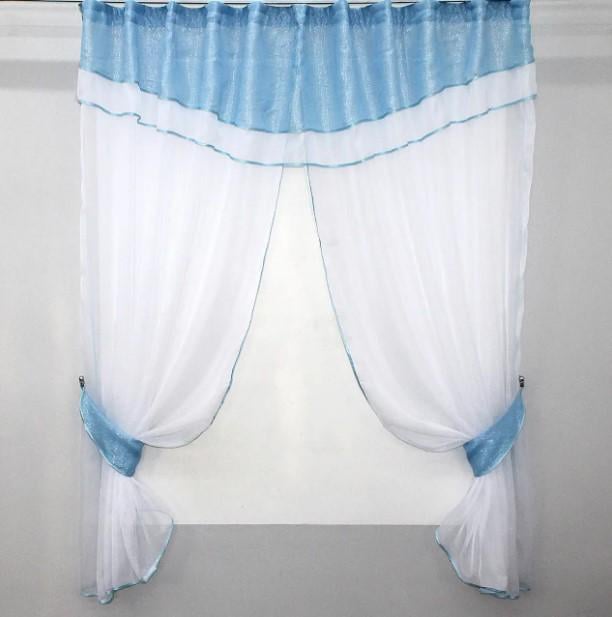 Комплект кухонных штор 270х170 см Белый/Голубой (084к)