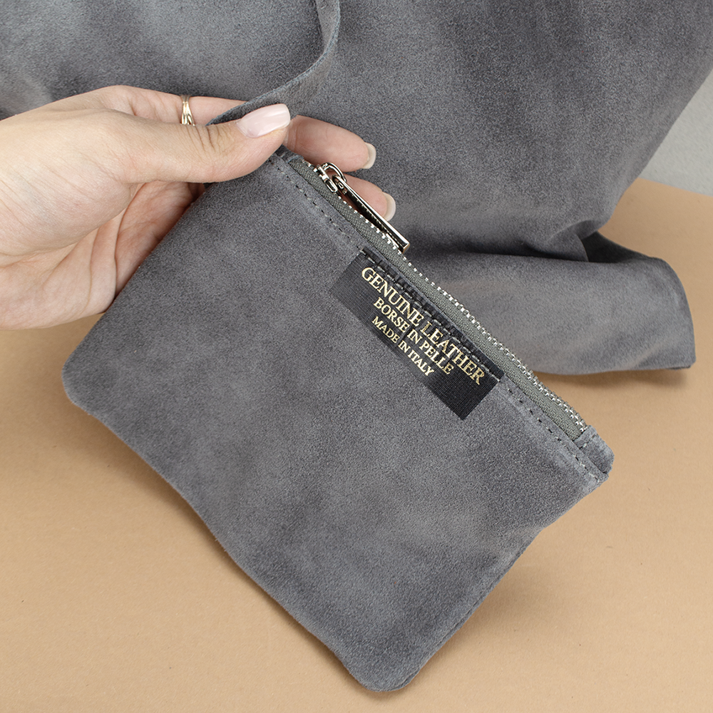 Сумка-шопер жіноча Virginia Conti 03801 замшева з гаманцем Темно-сірий (2413051985) - фото 3 Сумка-шопер жіноча Virginia Conti 03801 замшева з гаманцем Темно-сірий (2413051985) - фото 3