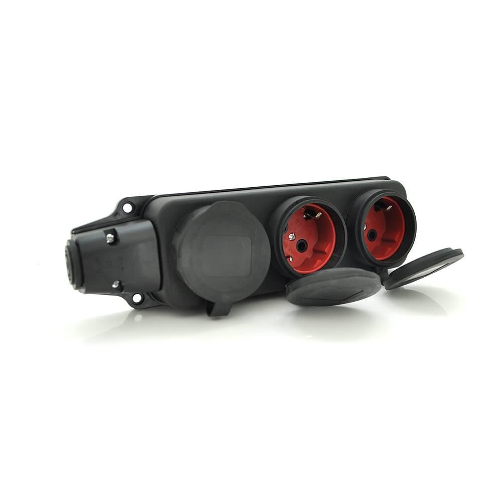 Колодка PiPo PP/SP-3133/3/44/16B 16А, 220-240В IP44 з заглушкою із заземленням 3 гнізда каучук Чорний Q25