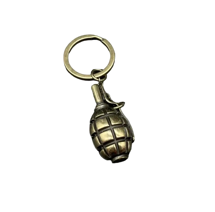 Брелок для ключей Граната из литого металла 75х20 мм Старая латунь (G-011-4)
