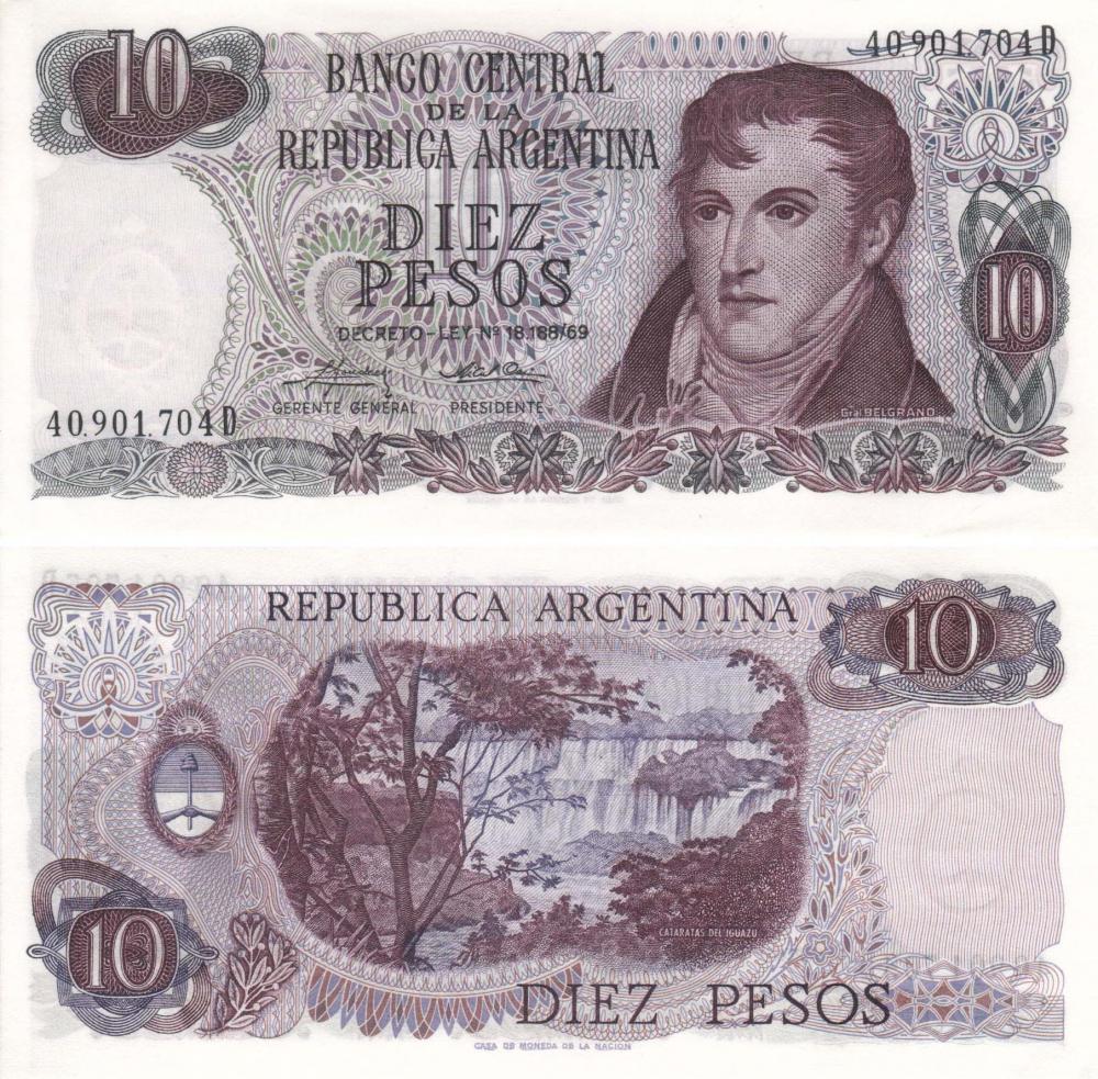 Коллекционная банкнота Аргентина 10 песо 1976 UNC P300 (Б09084)