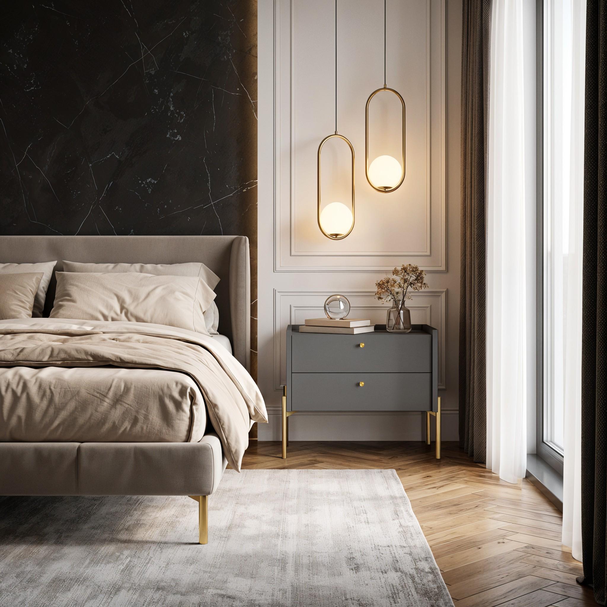 Прикроватная тумба с двумя ящиками Вуд 500x400x440 мм Антрацит/Золотой