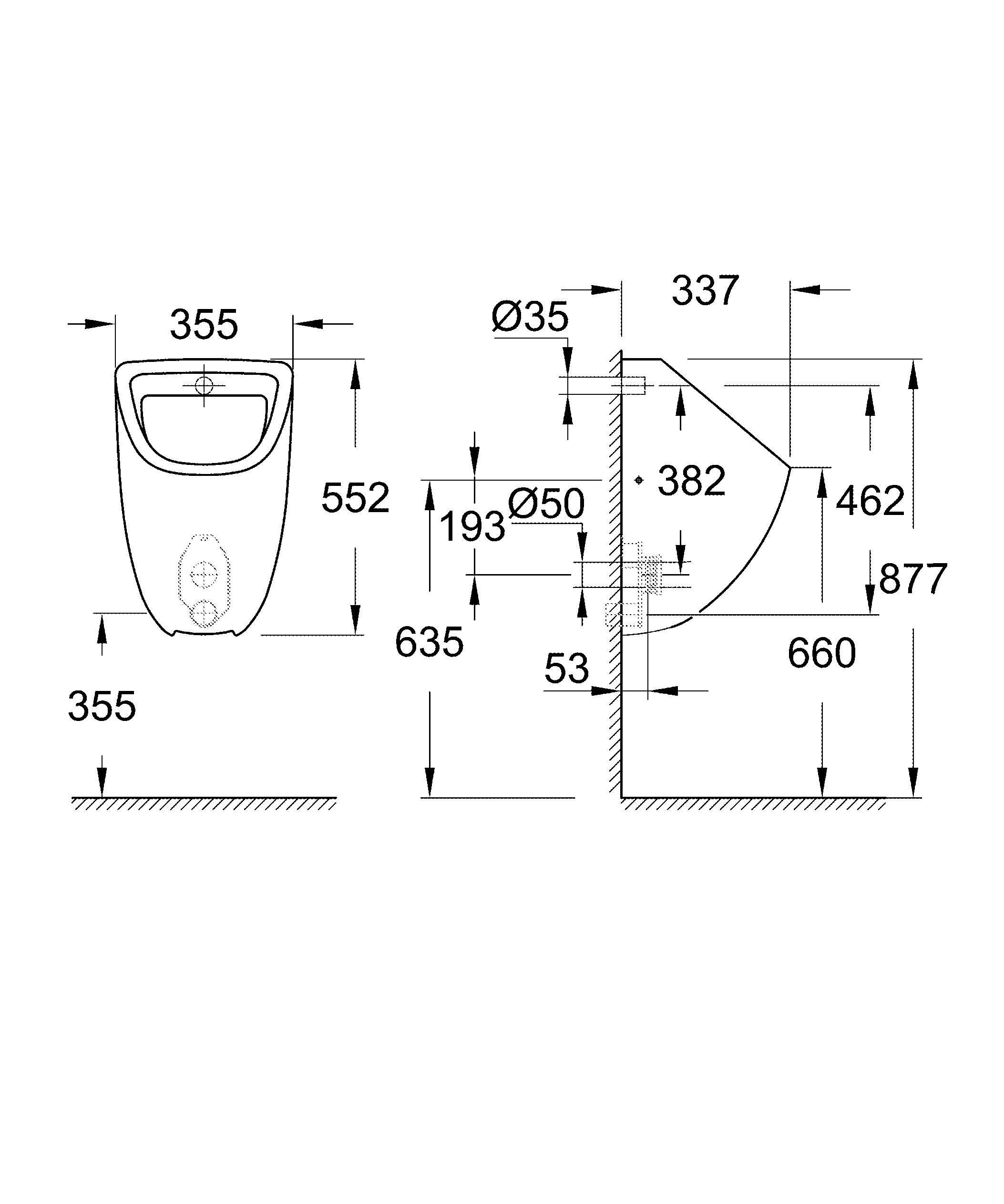 Писсуар Grohe Bau Ceramic 39438000 c внутренним подводом воды (143566) - фото 2