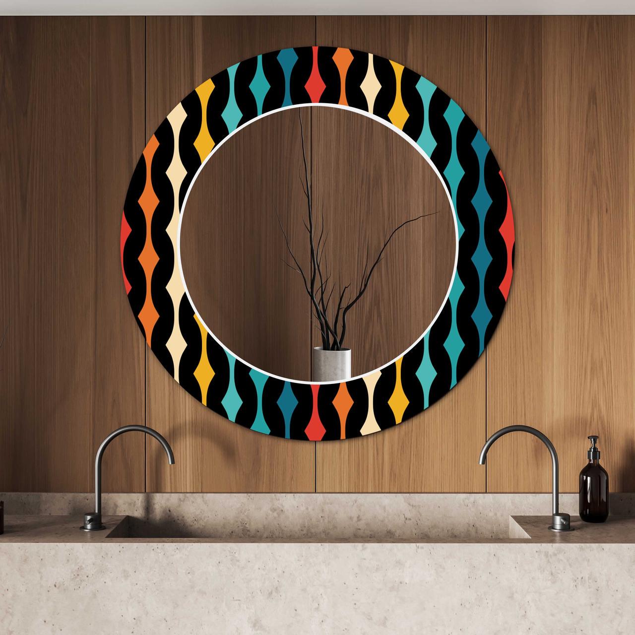 Зеркало на стену NovellaPrint с рисунком орнамента круглое 70 см (2007.3)