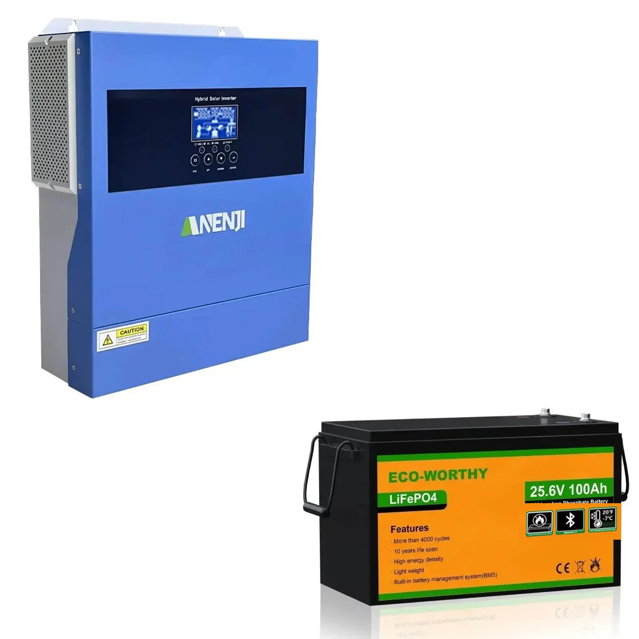 Комплект резервного питания 4кВт инвертор Anenji ANJ-4000W 24V Wi-Fi 4кВт и аккумулятор LiFePO4 Eco-Worthy 25,6V 100Агод 2560Wh