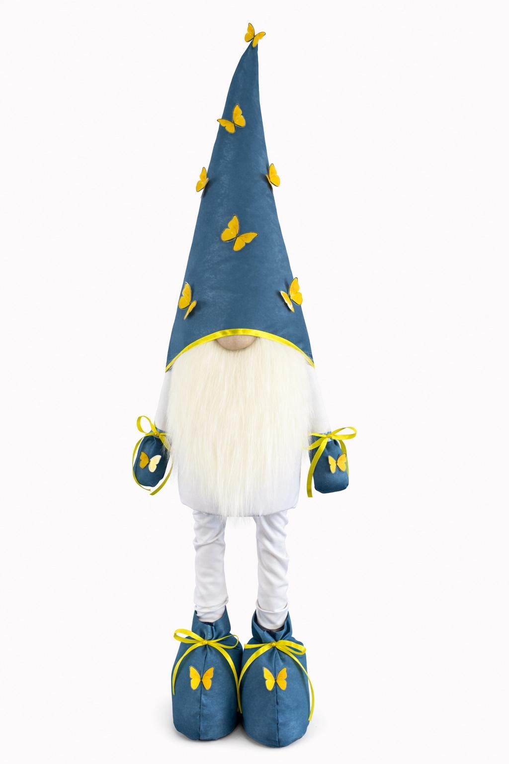 Лялька інтер'єрна Скандинавський гном Метелики 90-95 см Синій/Блакитний/Жовтий (032)