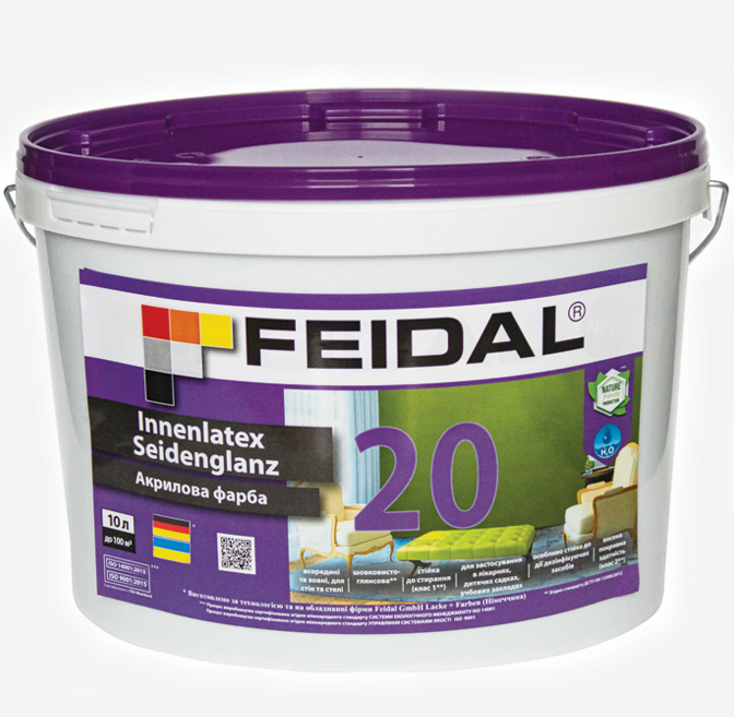 Краска интерьерная Feidal Innenlatex Seidenglanz 20 1 л Белый