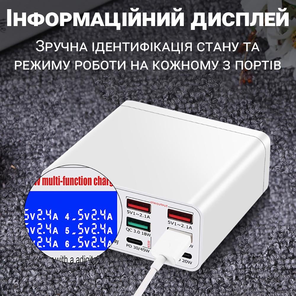 Станція зарядна Addap MCS-896P мультизарядна з дисплеєм на 6 портів 4хUSB-A та 2хType-C портами 87W - фото 9