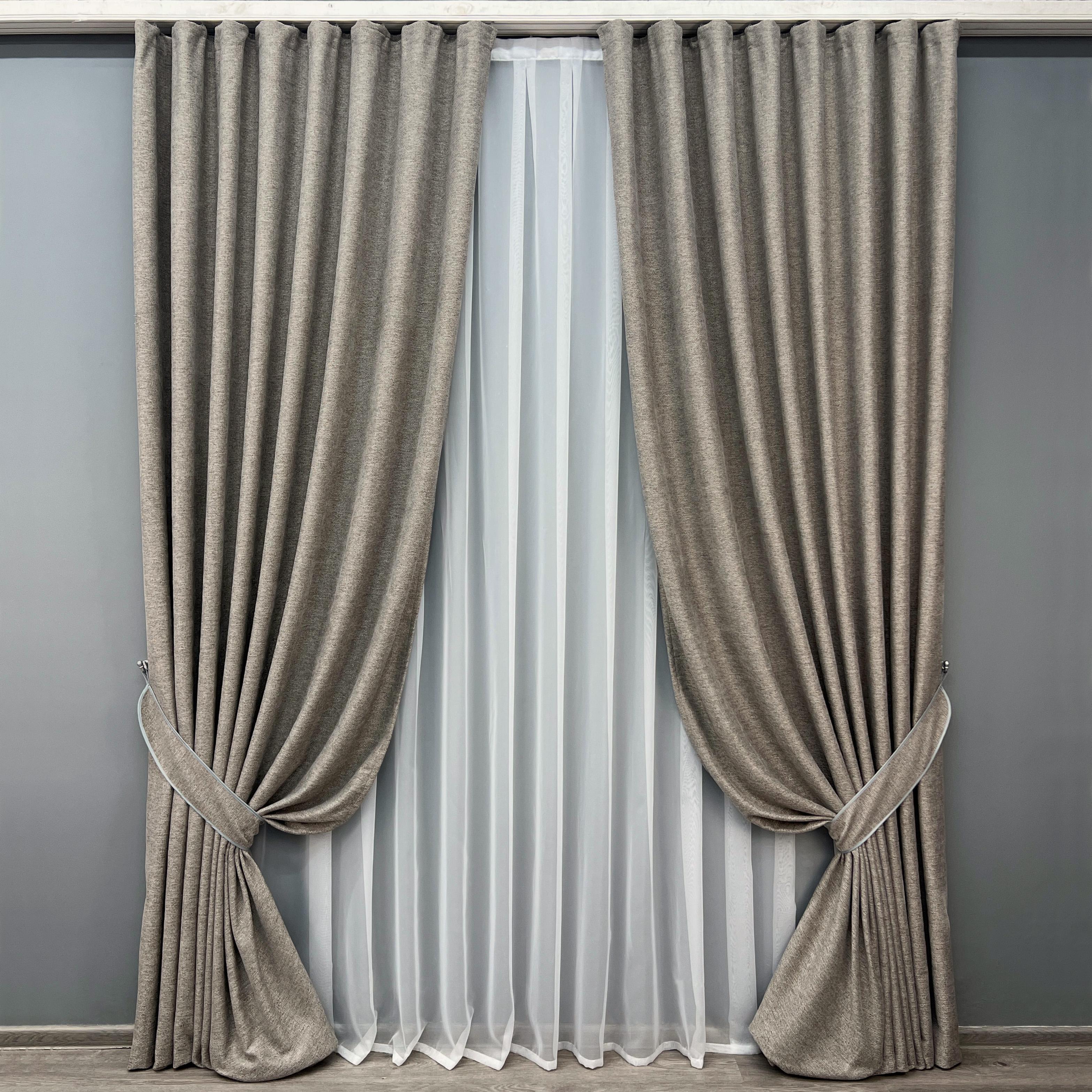 Комплект готовых штор VR-Textil Grand Linen № 2029ш фактурный лен премиум 150х300 см 2 шт. Тауп (33-1028)