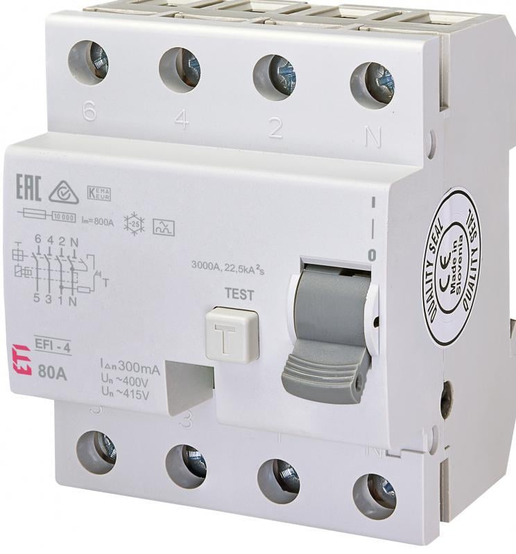 Пристрій захисного відключення ETI EFI-4 3P+N 80А 300мА тип А (2064545)