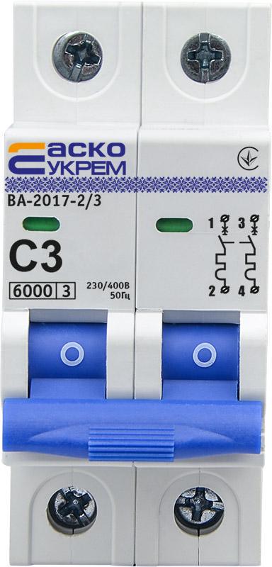 Автоматический выключатель АСКО-Укрем ВА-2017 2P 3А 6кА C (A0010170035) - фото 1 Автоматический выключатель АСКО-Укрем ВА-2017 2P 3А 6кА C (A0010170035) - фото 1