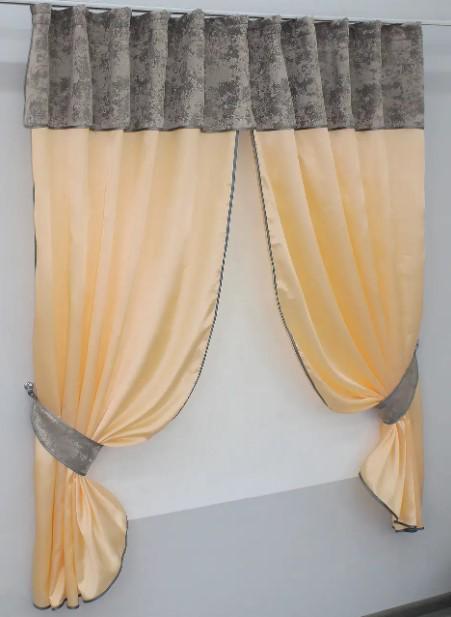 Шторки на кухню/балкон с ламбрекеном 270х170 см Персиковый/Серо-пудровый (073к) - фото 4 Шторки на кухню/балкон с ламбрекеном 270х170 см Персиковый/Серо-пудровый (073к) - фото 4