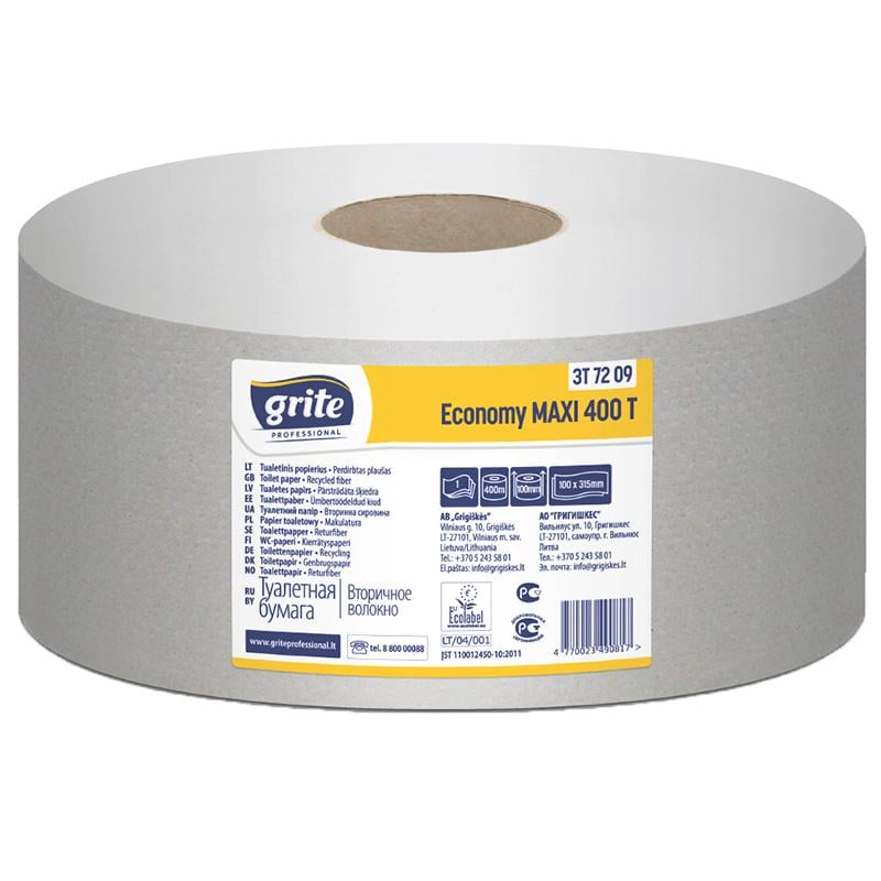 Туалетная бумага GRITE Jumbo Economy Maxi 1-слойная 400 м 1270 отрывов 6 рулонов (17926)