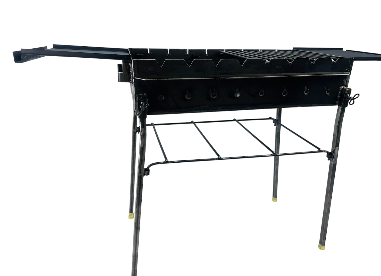 Мангал стаціонарний із металу на ніжках з 2-ма боковими знімними столиками та решіткою 108х30х67 см Чорний (124-10-MG-5051) - фото 4 Мангал стаціонарний із металу на ніжках з 2-ма боковими знімними столиками та решіткою 108х30х67 см Чорний (124-10-MG-5051) - фото 4