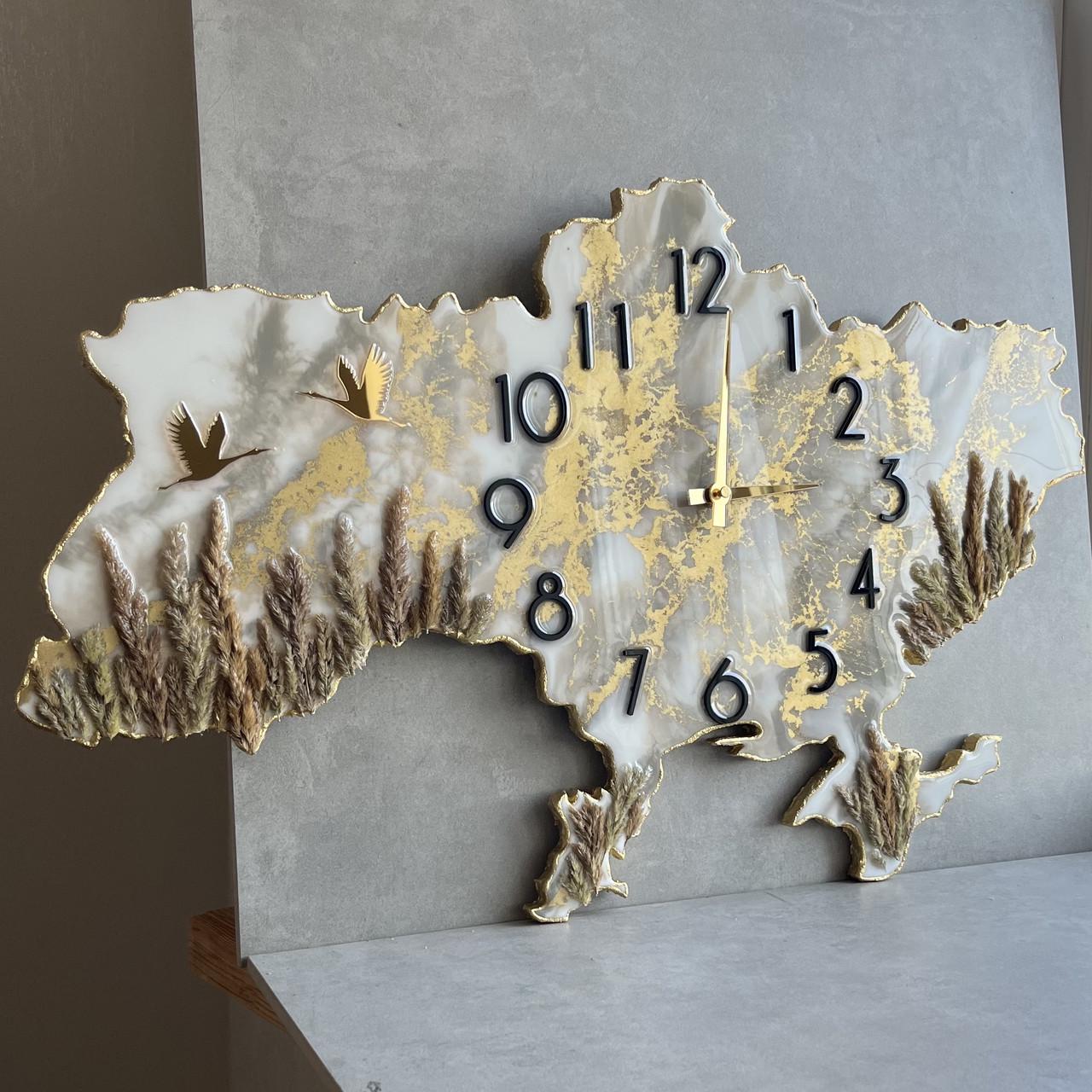 Часы настенные из эпоксидной смолы Карта Украины 150х100 см