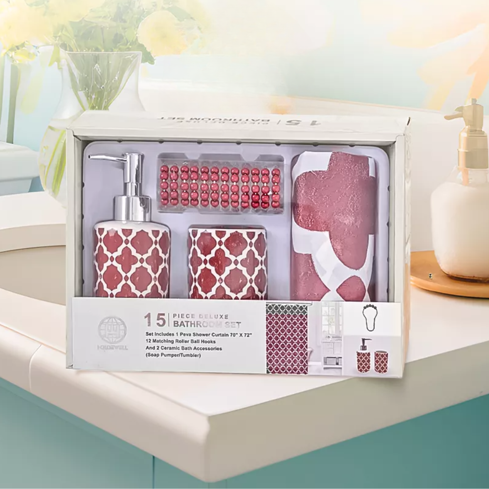 Набор аксессуаров для ванны и душа комплект принадлежностей шторка/стакан для щеток/дозатор для мыла