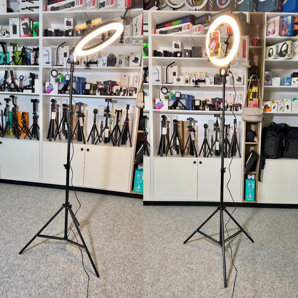 Кольцевая LED-лампа для телефона со штативом от сети с пультом 30 см 3000K-6000K 24 Вт (HQ-12N8809) - фото 16 Кольцевая LED-лампа для телефона со штативом от сети с пультом 30 см 3000K-6000K 24 Вт (HQ-12N8809) - фото 16