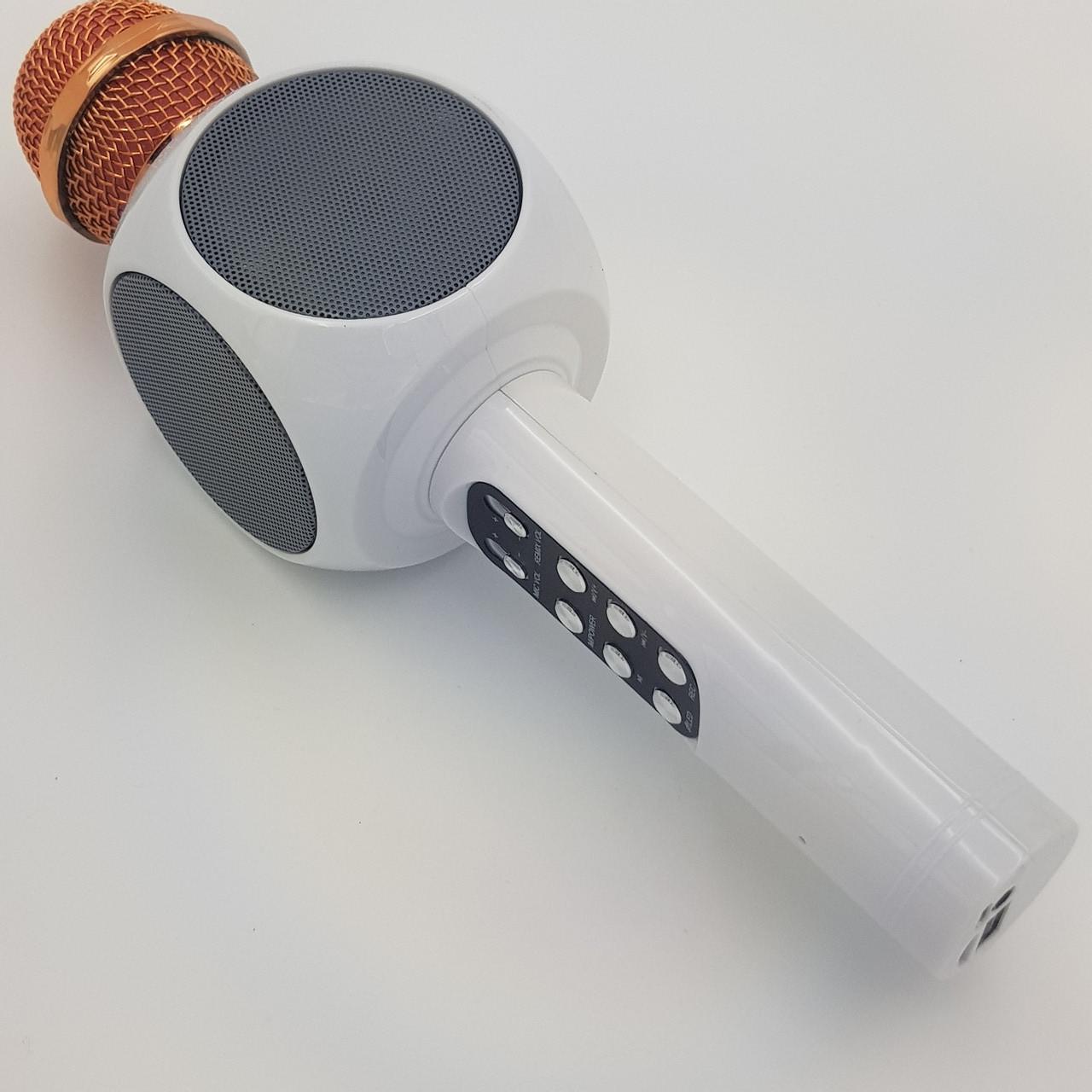 Караоке микрофон беспроводной с динамиком и цветомузыкой USB AUX Ukc WS-1816 в чехле Белый (224) - фото 3 Караоке микрофон беспроводной с динамиком и цветомузыкой USB AUX Ukc WS-1816 в чехле Белый (224) - фото 3