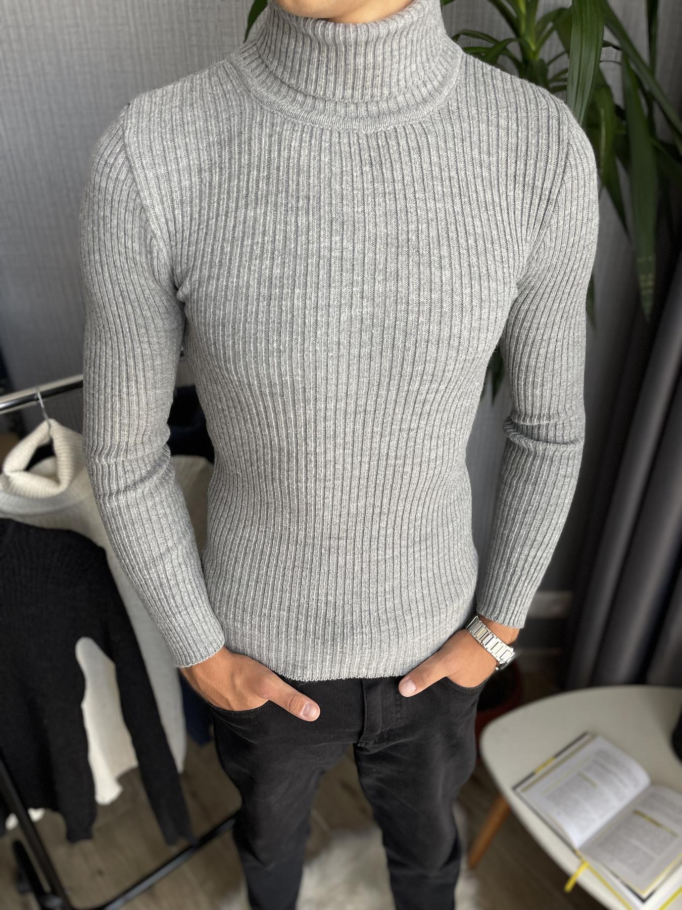 Гольф мужской в рубчик зимний с высоким горлом M Серый (25537/3/1) - фото 1 Гольф мужской в рубчик зимний с высоким горлом M Серый (25537/3/1) - фото 1