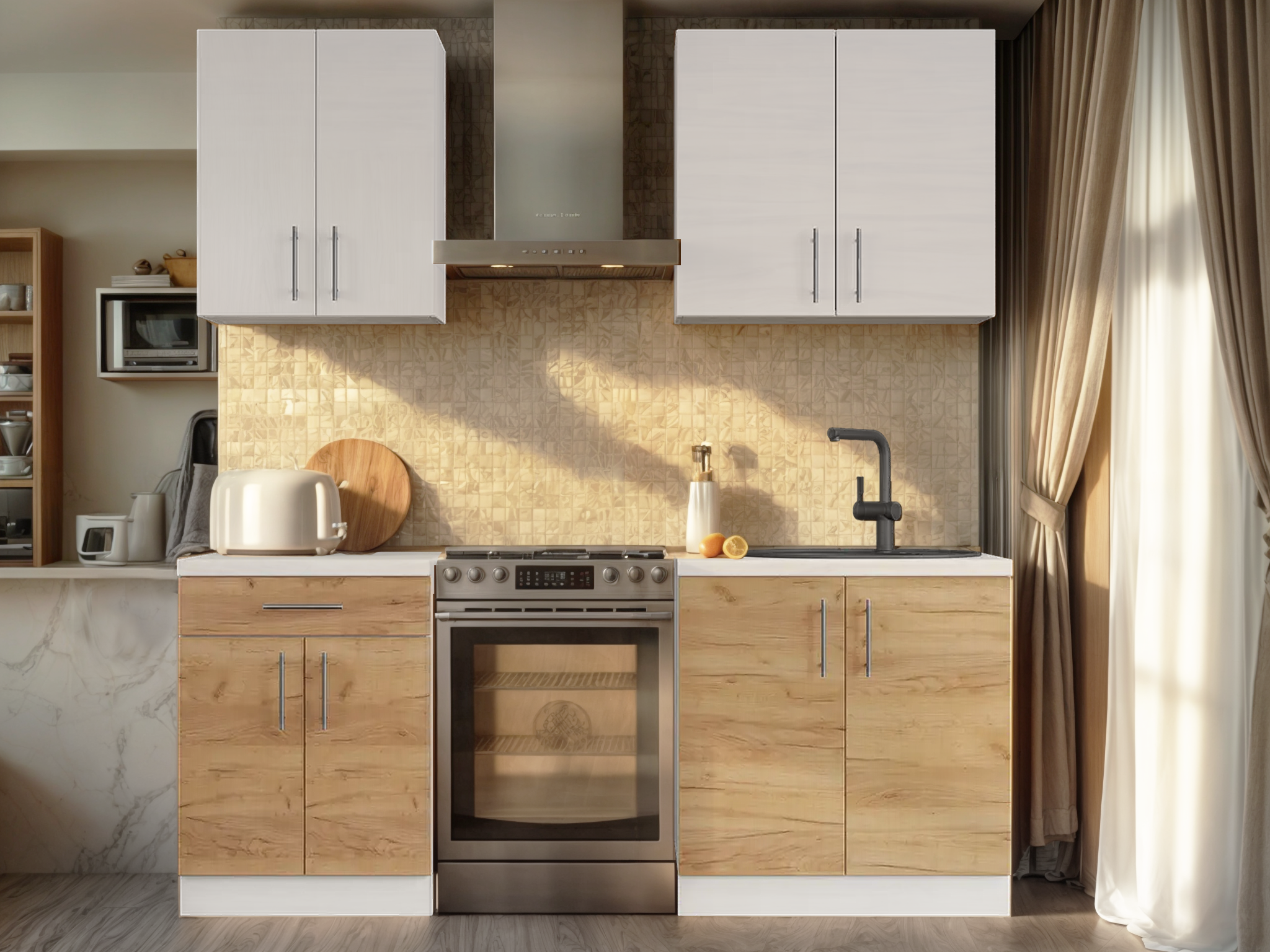 Кухня Tobi Sho Optima-К2 зі стільницею 2 м Німфея Альба/Дуб Крафт Золотий корпус Білий