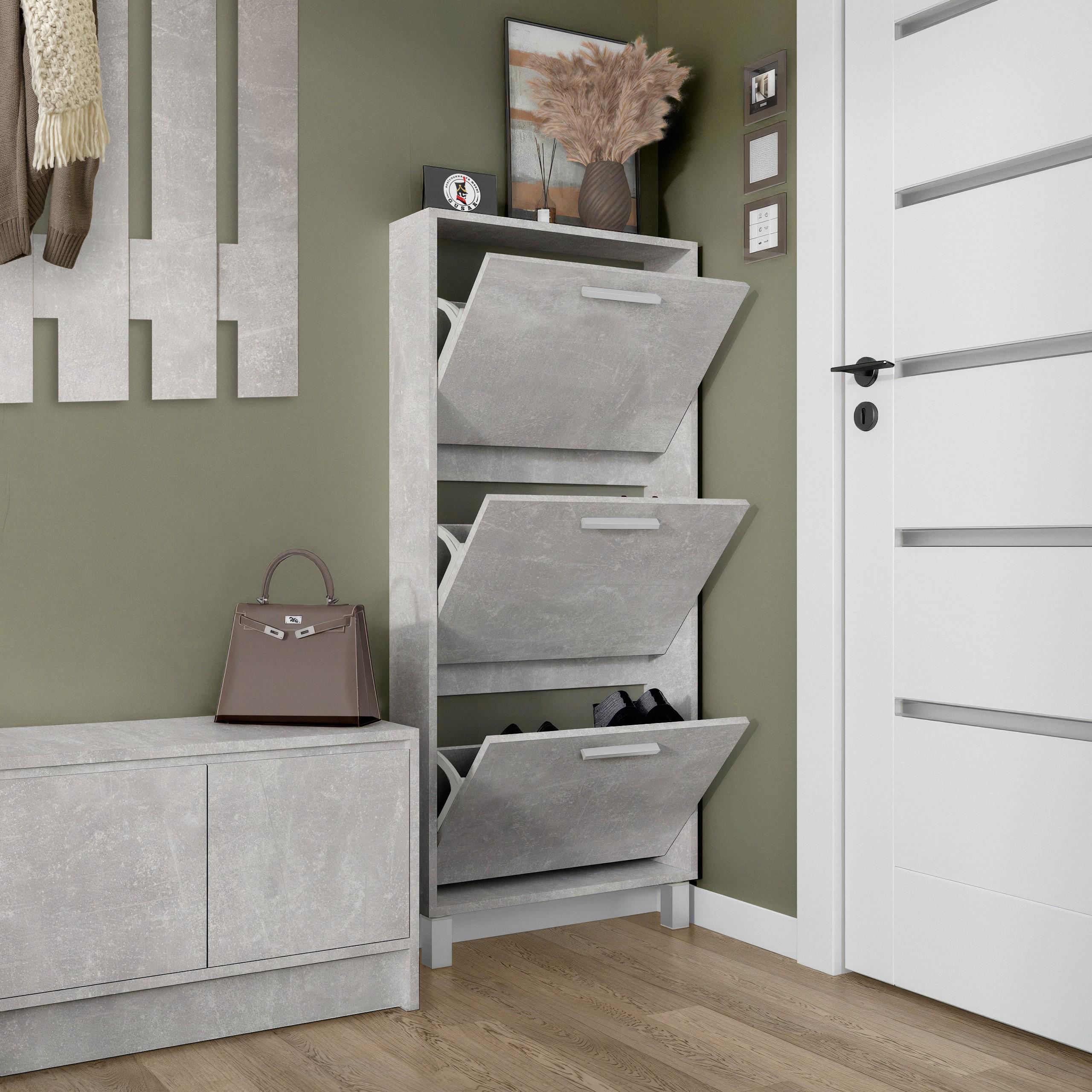 Тумба для взуття на 3 шухляди F-160 590х160х1350 мм Бетон - фото 2