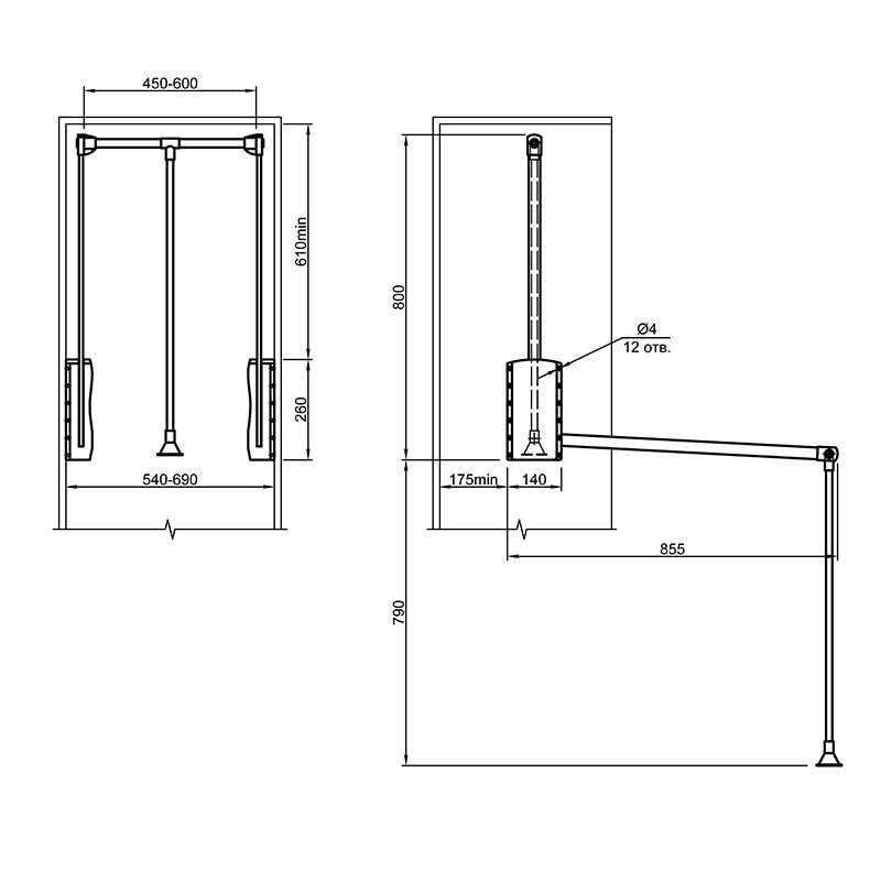 Пантограф 450-600 мм/корпус 540-690 мм Чорний/Хром (96154) - фото 2 Пантограф 450-600 мм/корпус 540-690 мм Чорний/Хром (96154) - фото 2