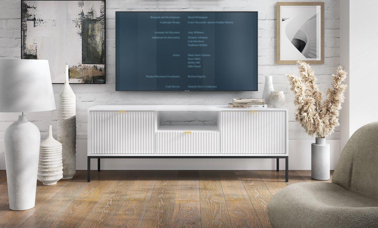 Тумба под телевизор Perfect Home Nova RTV154 2-дверная с 1 ящиком и черными ножками Белый (PFH-091225)