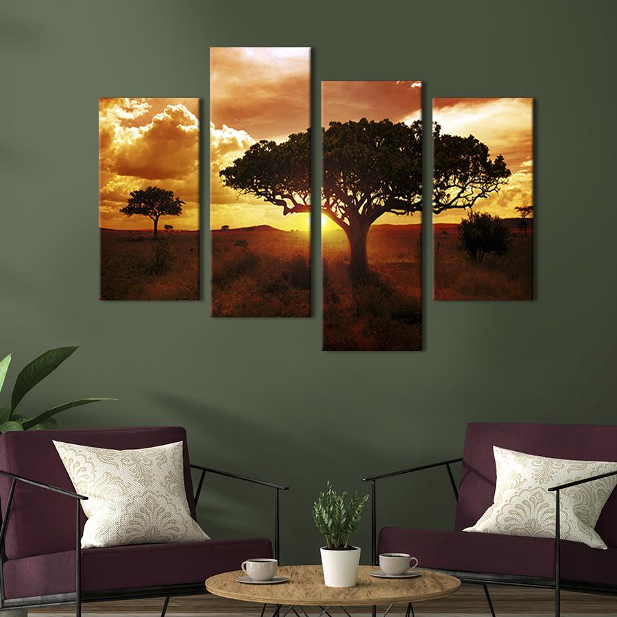 Модульная картина из четырех частей на холсте интерьерная картина Южноафриканская саванна 89x56 см (566-42)
