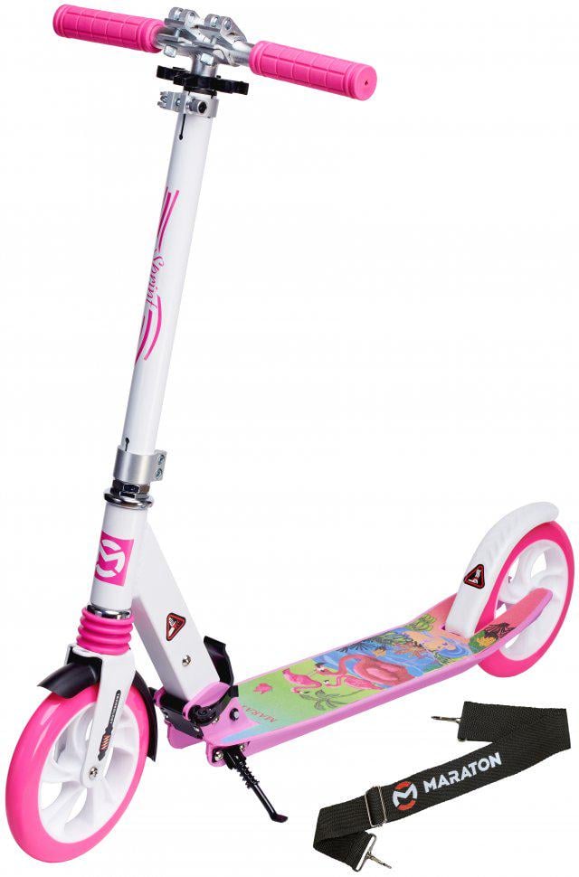 Двухколесный самокат Maraton Sprint Бело-розовый с рисунком LED фонарик - фото 1 Двухколесный самокат Maraton Sprint Бело-розовый с рисунком LED фонарик - фото 1