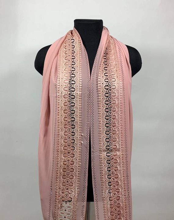 Шарф шифоновый с камешками Нежно-розовый (ШарфШиф27)