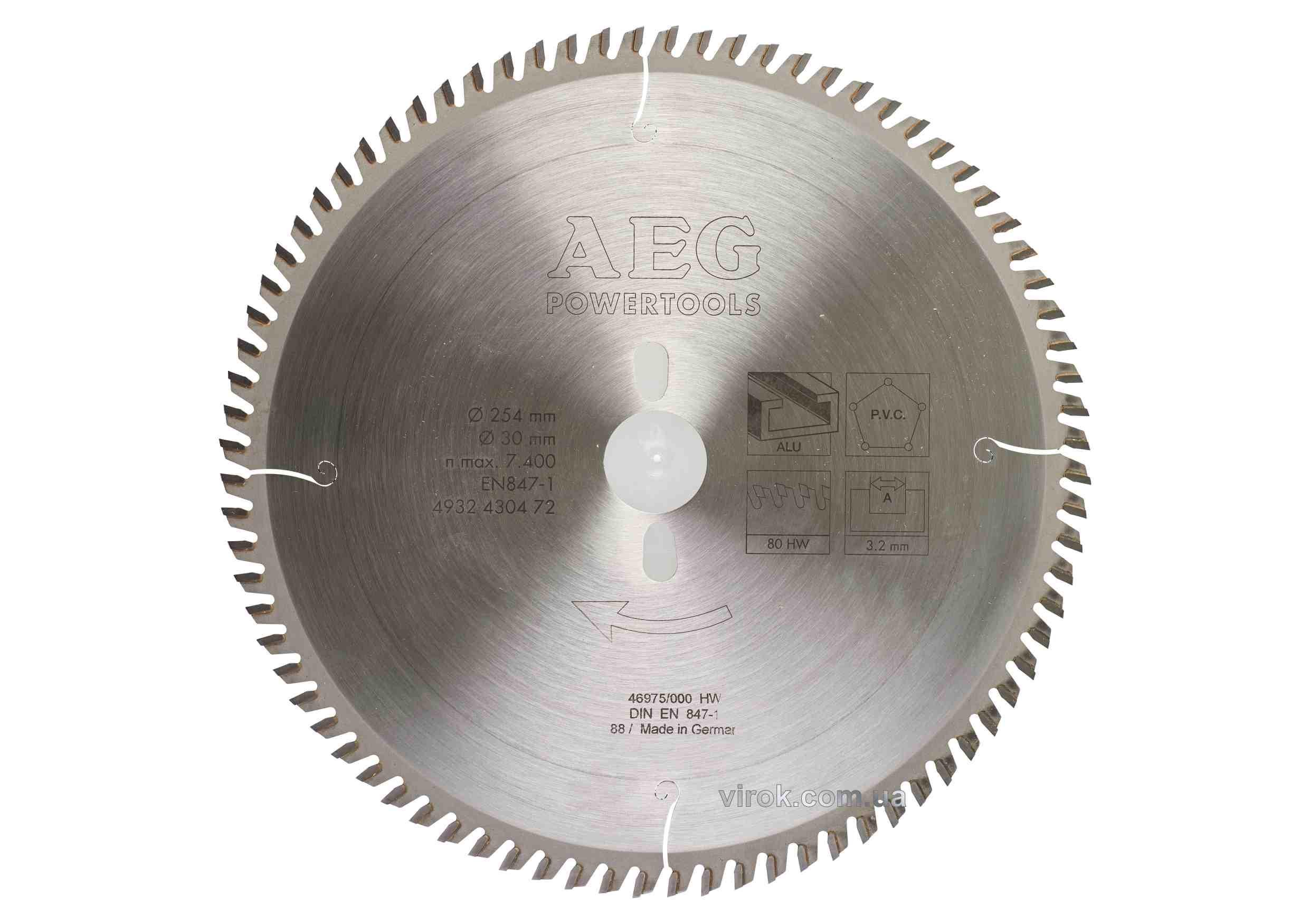 Диск пильный по алюминию и пластику AEG 254/30 мм x 3,2 мм 80 зубьев (4932430472)