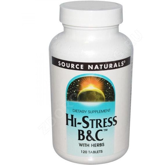 Комплекс для профилактики нервной системы Source Naturals Hi-Stress B&C 120 табл. (000005010)