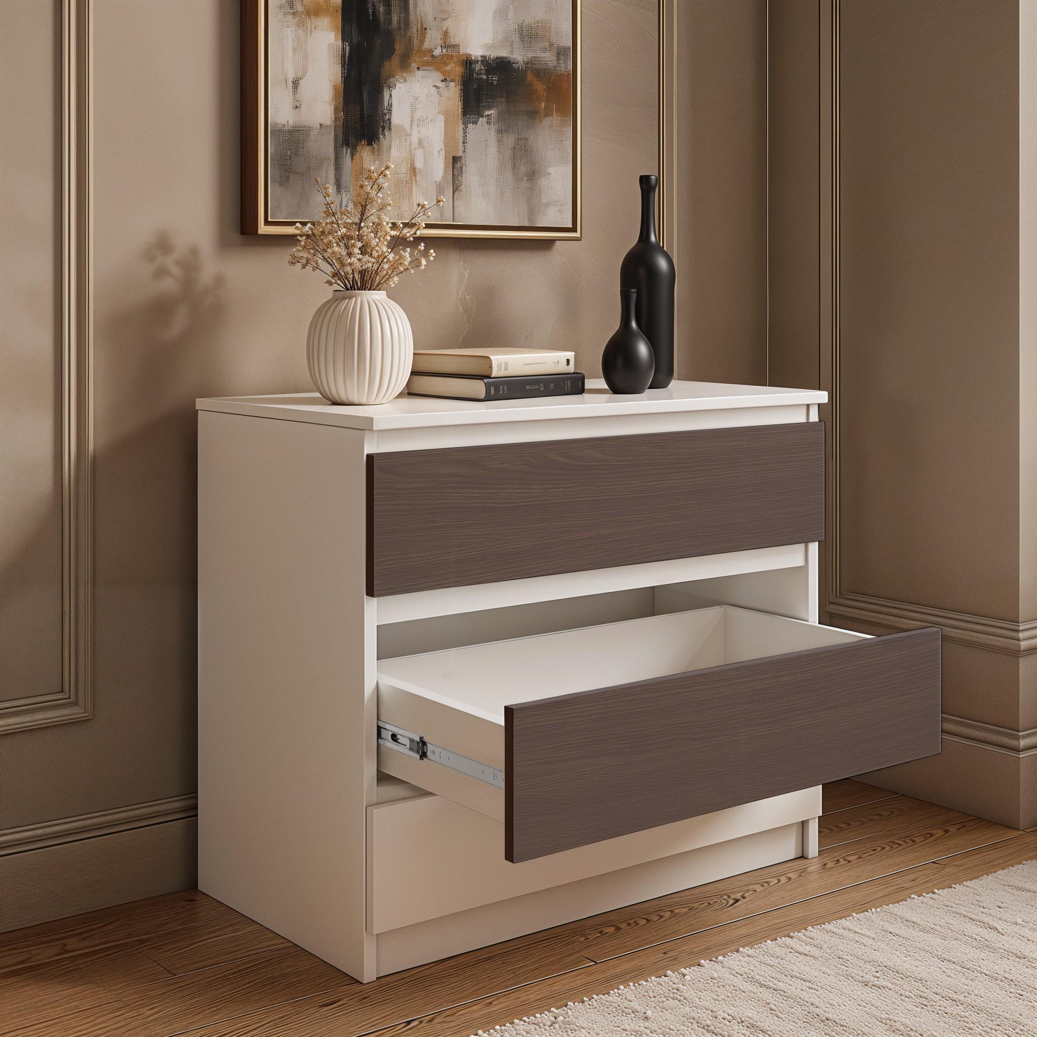 Комод на 3 ящика без ручек FT-214 800х400х755 мм Белый/Венге Магия - фото 3