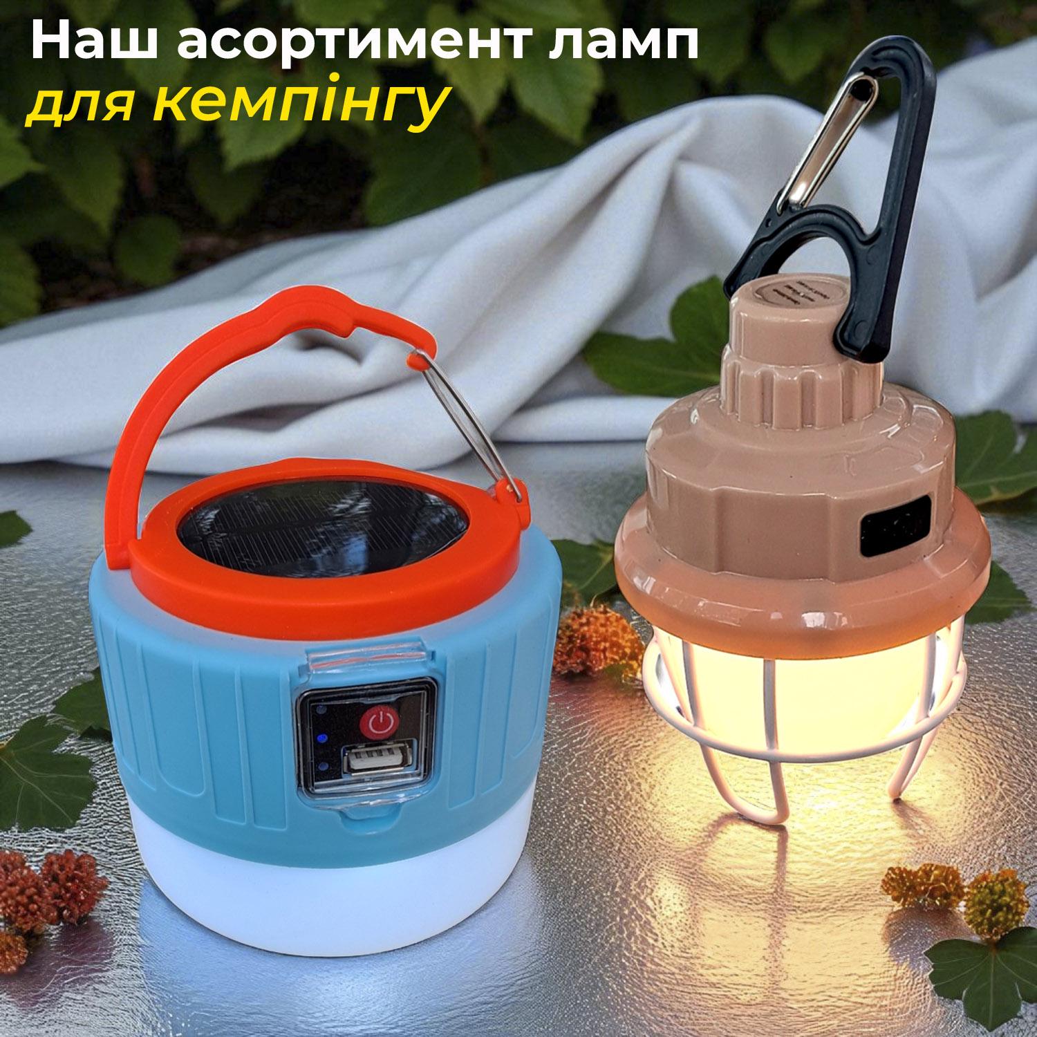 Фонарь кемпинговый с аккумулятором подвесной на солнечной батарее с USB зарядкой Голубой - фото 11