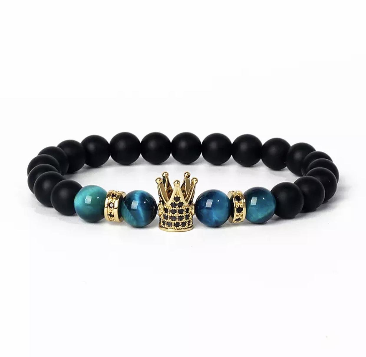 Браслет із шунгіту та тигрового ока з високою короною р. 21 (20058)