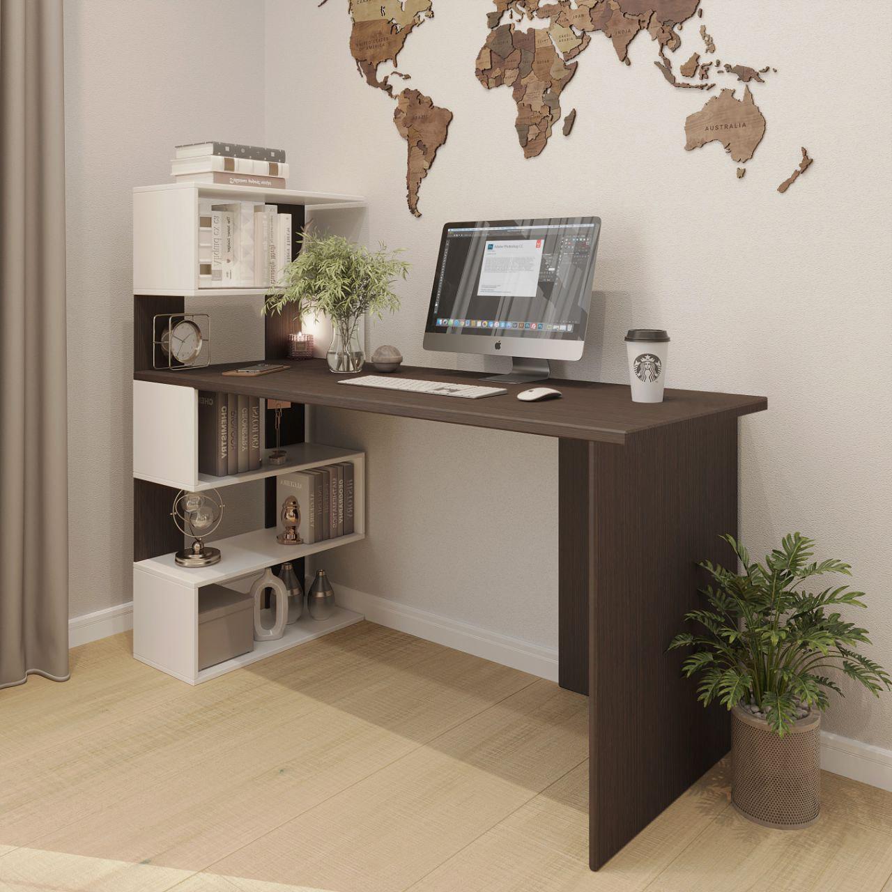 Комп'ютерний стіл зі стелажом з лівого боку 1400х600x1200 мм Венге/Білий (ST-24)