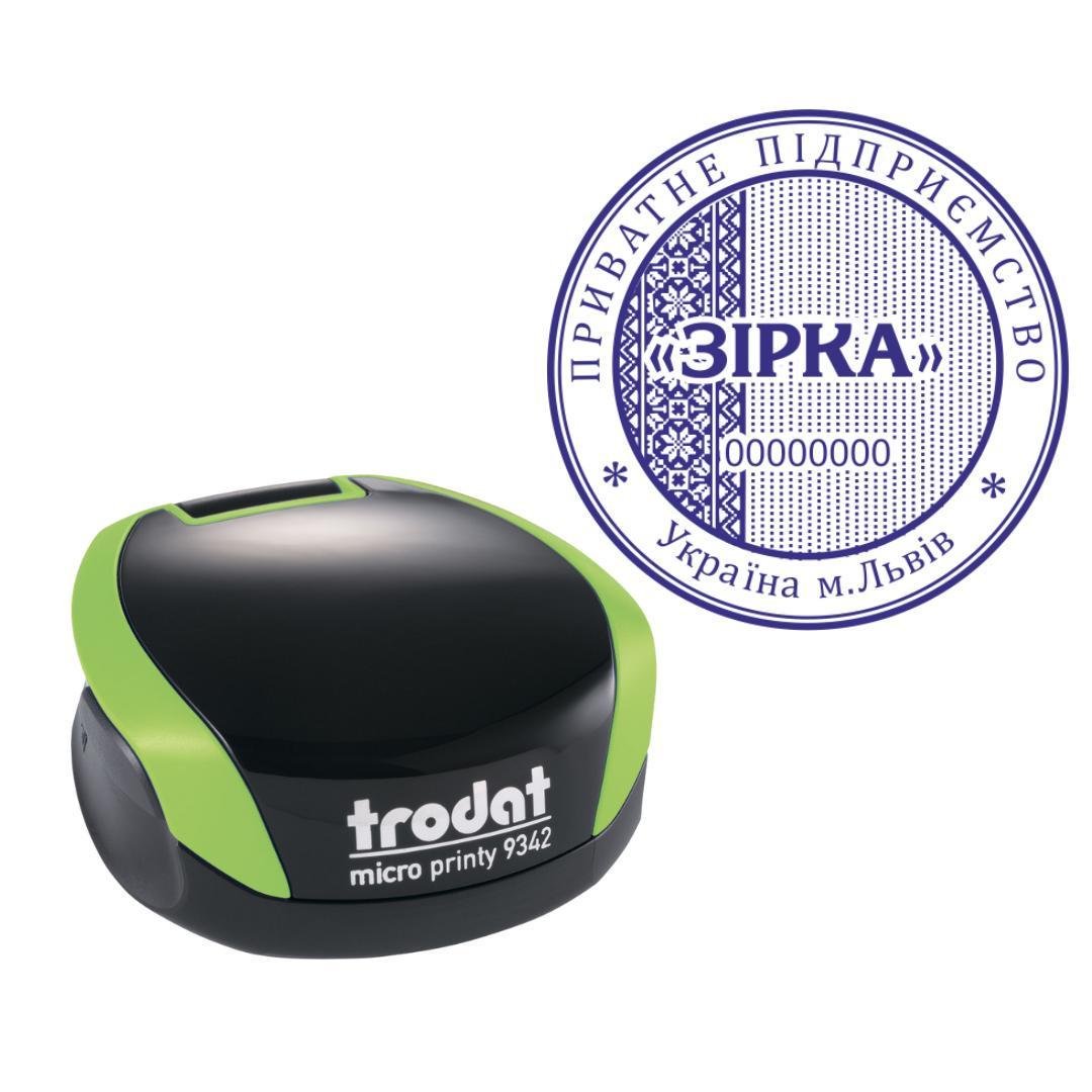 Печать ТОВ на карманном оснащении Trodat Micro Printy 9342 d 42 мм Зеленый (ООО1/9342/G)