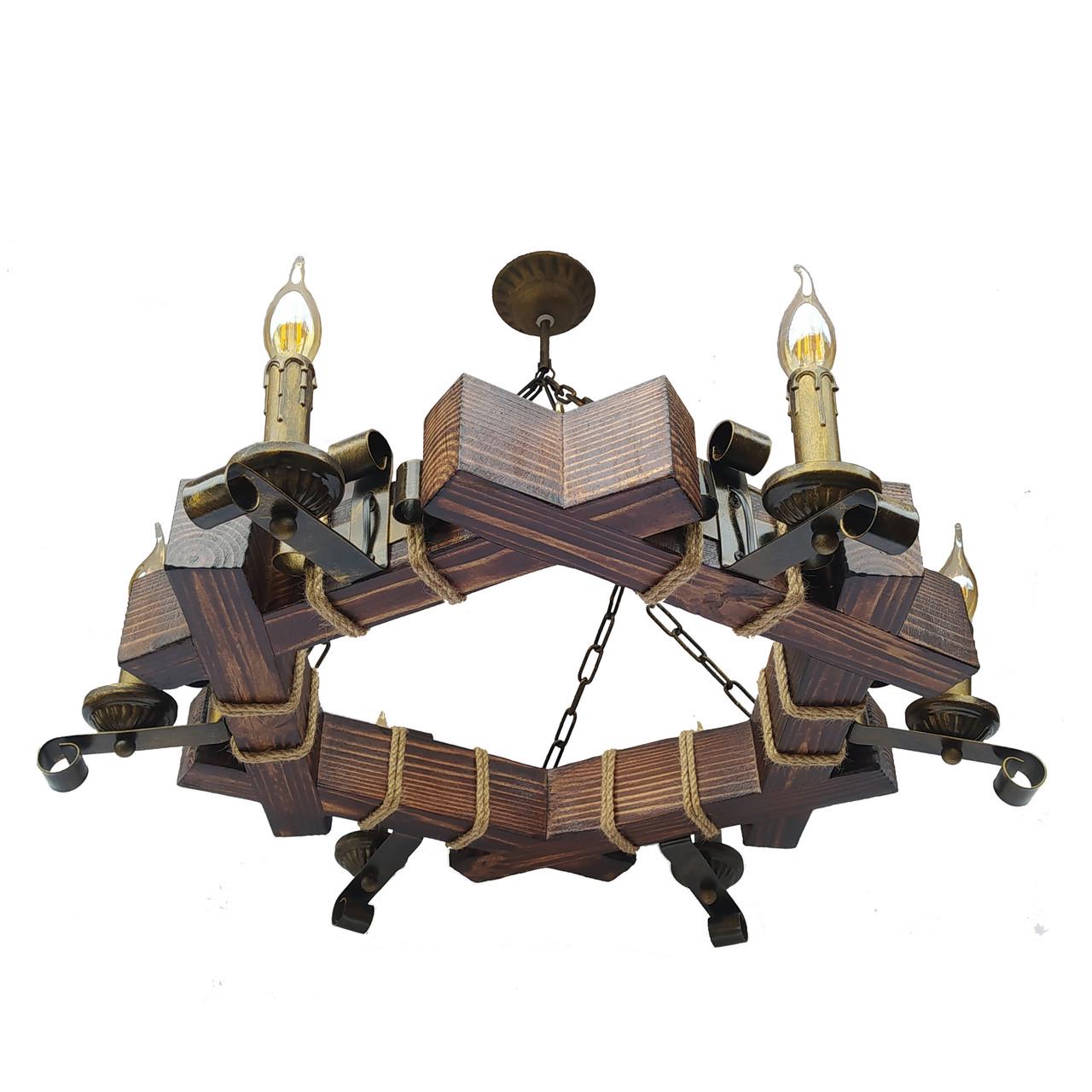 Люстра подвесная деревянная свечи Lighthouse LPR-20102/6 Коричневый (112183)