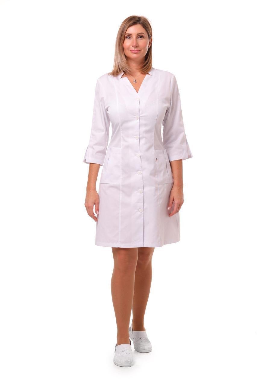 Халат женский TopLine Генуя рукав 3/4 на пуговицах р. 46 Белый (11334-(46)б.)