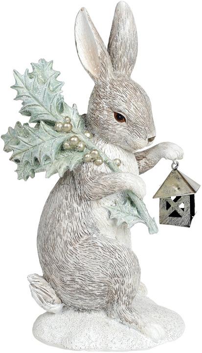 Декоративна статуетка Зайка з ліхтарем 10,5х9,5х21 см Сірий (BD-707-780)