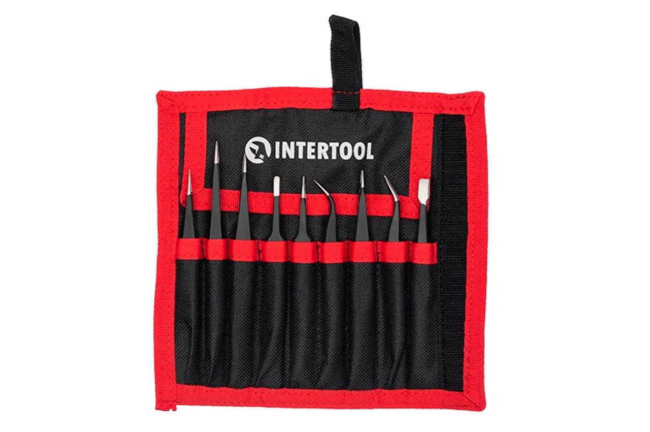 Набір пінцетів радіотехнічних Intertool 120-140 мм в чохлі 9 шт. (NT-6002)