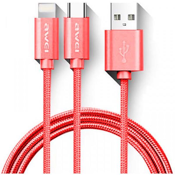 Кабель Awei CL-984 2in1 cable 1м Red (F_112671)