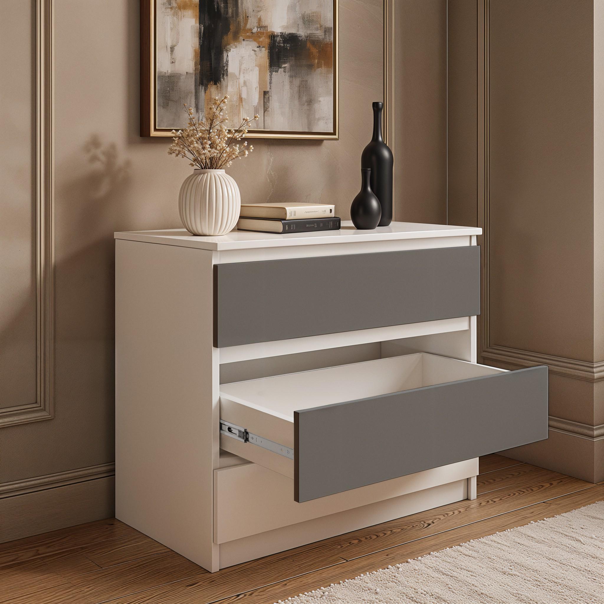 Комод на 3 ящика без ручек FT-214 800х400х755 мм Белый/Антрацит - фото 3